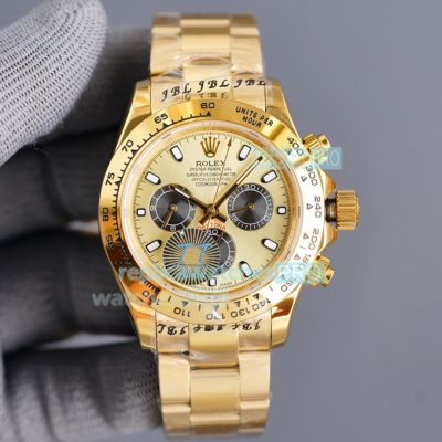 Copy Rolex Daytona 40MM Watch Yellow Gold Dial Black Sub Dials